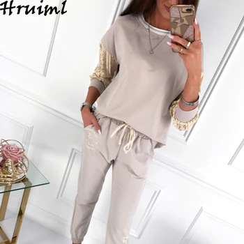 Long Sleeve Lace Patchwork O Neck Tops Drawstring Ankle-length Pants Two Piece Set Casual Loose Sportswear Sets Womens Outfits
Long Sleeve Lace Patchwork O Neck Tops Drawstring Ankle-length Pants Two Piece Set Casual Loose Sportswear Sets Womens Outfits