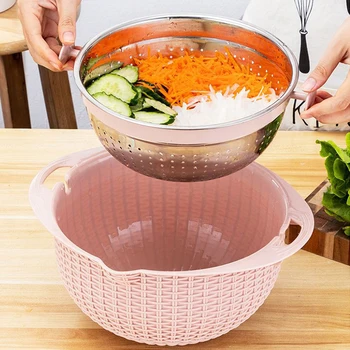 Stainless Steel Drain Baskets Rotate Vegetable Cutter Double Layer Two Types of Blades Vegetable Fruit Tools Kitchen Accessories
Stainless Steel Drain Baskets Rotate Vegetable Cutter Double Layer Two Types of Blades Vegetable Fruit Tools Kitchen Accessories