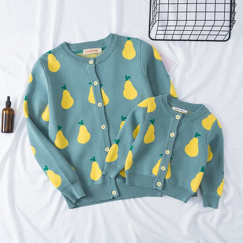Spring Autumn Casual Mother Daughter Knitted Sweater Fruit Cotton Mommy and Me Clothes Cardigan Cotton Family Matching Clothing
Spring Autumn Casual Mother Daughter Knitted Sweater Fruit Cotton Mommy and Me Clothes Cardigan Cotton Family Matching Clothing