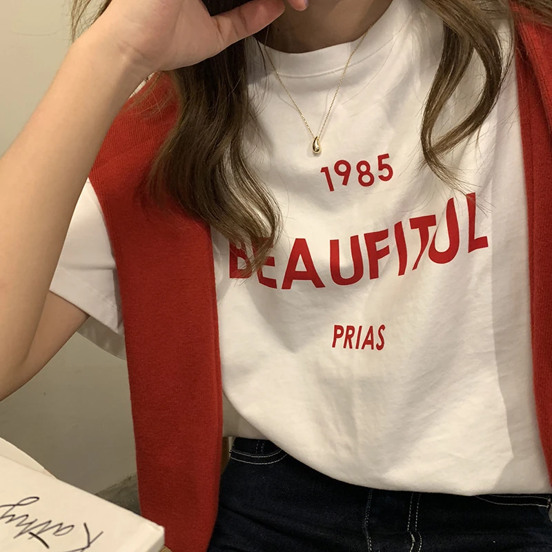 Красивая футболка с надписью Prias Женская Футболка Harajuku Vogue корейские топы уличная