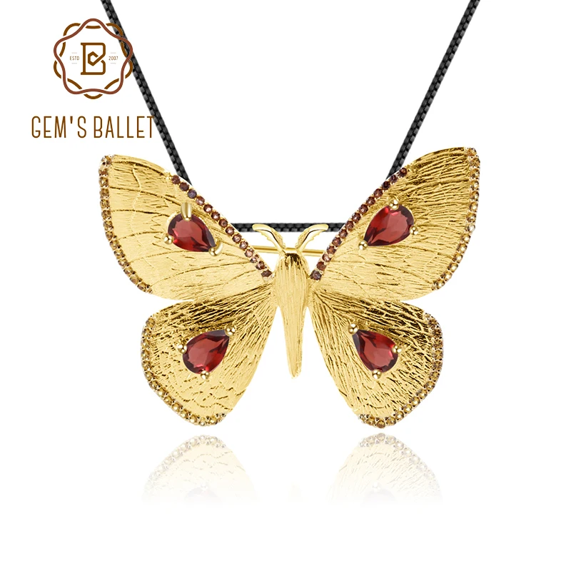 GEM'S BALLET Handmade 925 Sterling Silver Gold-plated Butterfly Brooch 1.52Ct Natural Garnet Pendant for Women Fine Jewelry 
GEM'S BALLET Handmade 925 Sterling Silver Gold-plated Butterfly Brooch 1.52Ct Natural Garnet Pendant for Women Fine Jewelry