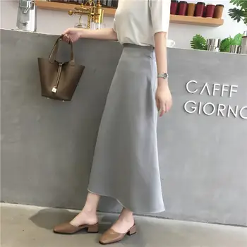 Skirts Women Fashion 2020 Summer Chiffon Black Blue Long Skirt Solid Color High Waist A-line Office Skirt Korean Style Plus Size 
Skirts Women Fashion 2020 Summer Chiffon Black Blue Long Skirt Solid Color High Waist A-line Office Skirt Korean Style Plus Size