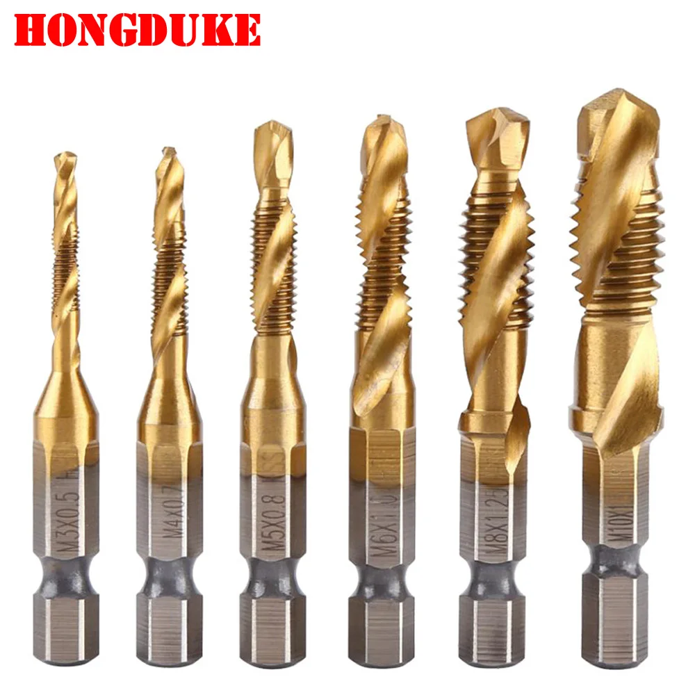 6Pcs M3 M4 M5 M6 M8 M10 Hex Shank Titanium Plated HSS Screw Thread Metric Tap Drill Bits Drill Tool Set
6Pcs M3 M4 M5 M6 M8 M10 Hex Shank Titanium Plated HSS Screw Thread Metric Tap Drill Bits Drill Tool Set