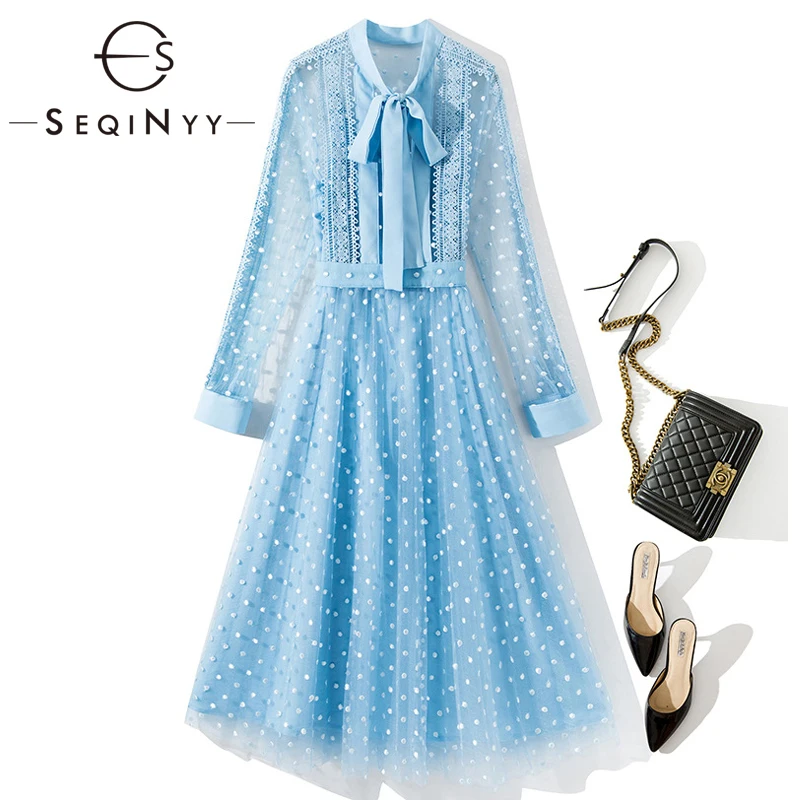 SEQINYY Blue Dress 2020 Summer Spring New Fashion Design Long Sleeve Dot Embroidery Bow A-line Lace Women Midi Mesh Dress
SEQINYY Blue Dress 2020 Summer Spring New Fashion Design Long Sleeve Dot Embroidery Bow A-line Lace Women Midi Mesh Dress