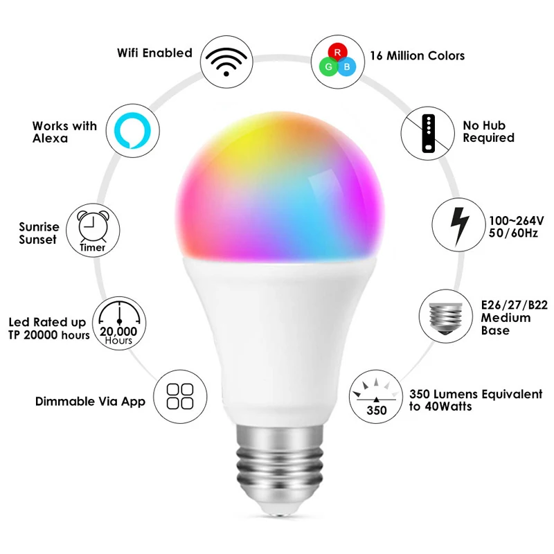 E27 WiFi Smart Bulb 85-265V 9W LED Home Smart WiFi Bulb Sound and Light Control Color Bulb Lamp European and American Universal
E27 WiFi Smart Bulb 85-265V 9W LED Home Smart WiFi Bulb Sound and Light Control Color Bulb Lamp European and American Universal