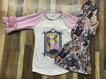 halloween print ruffle sleeve with tight pant new print girl clothing set 
halloween print ruffle sleeve with tight pant new print girl clothing set