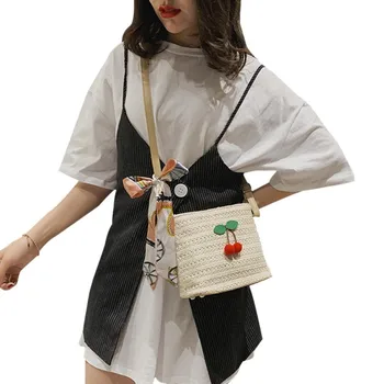 Fashion New Women Scarf Straw Handbags Leisure Messenger Bags Cherry Woven Bag Bucket Cute Shoulder Bag New
Fashion New Women Scarf Straw Handbags Leisure Messenger Bags Cherry Woven Bag Bucket Cute Shoulder Bag New