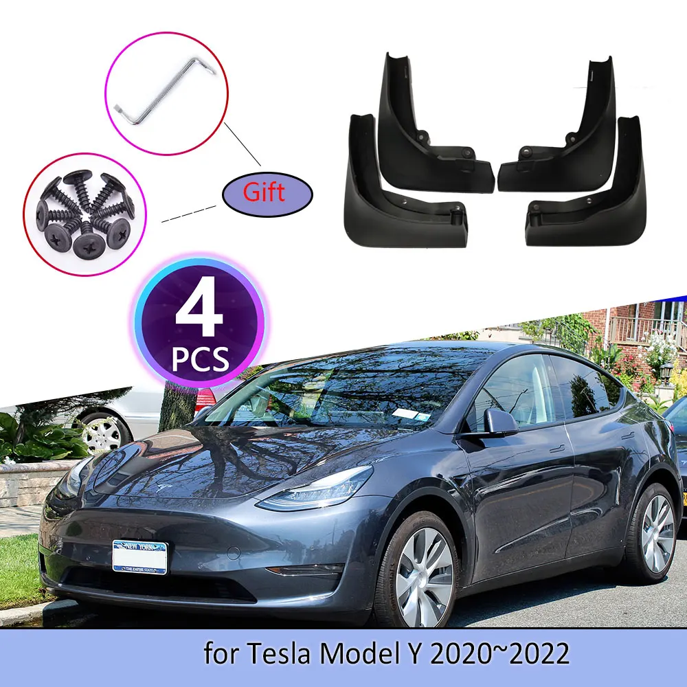 

4PCS Car Mudguards For Tesla Model Y 2020~2022 A Wrench to Screw Cladding Splash Mud Flaps Mudflap Wheel Flap Accessories 2021