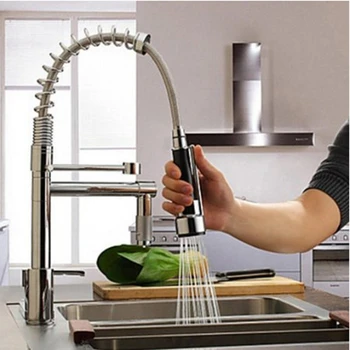 

Uythner Chrome Brass Basin Kitchen Faucet Vessel Sink Mixer Tap Spring Dual Swivel Spouts Sink Mixer Bathroom Faucets Hot Cold