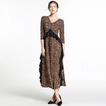 New Spring Ruffled Leopard Print Long Dress Vestidos Mujer Verano 2020 V-Neck Women Maxi Dress Sukienka Letnia Zomer Jurk K6902