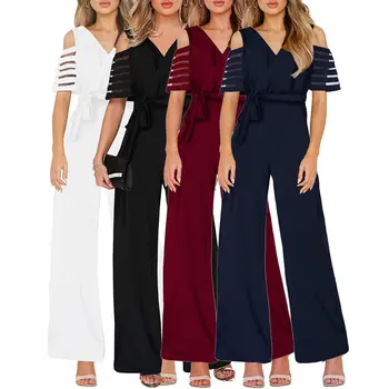 One Piece Pants European and American Casual V-neck Mesh Splicing Short Sleeve Wide Leg Pants in Summer
One Piece Pants European and American Casual V-neck Mesh Splicing Short Sleeve Wide Leg Pants in Summer