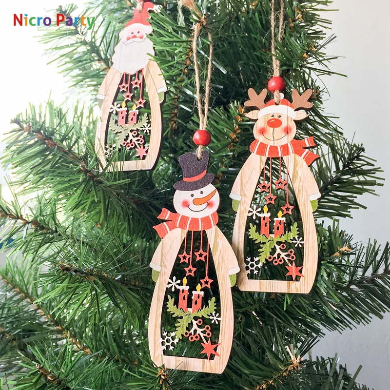 Фото Nicro 3 pcs/set Wooden Christmas Santa Claus Snowman Pendant Ornaments Home Party Xmas Tree Decor Kids Gifts Decoration #Chr90 | Дом и сад