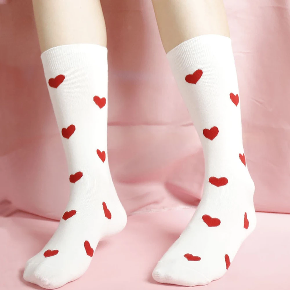 

1 Pair Women Sweet Heart Socks Long Cotton socks high Tube Lovely Soft Short Sock Breathable Sweat-Absorbing Casual Socks