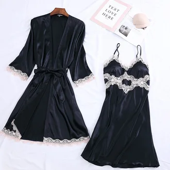 Silky Nightdress Set Women 2PC Nightshirts V-Neck Pajamas Print Sleepwear Homewear Wear Home Suit Negligee Robe Gown Bathrobe 
Silky Nightdress Set Women 2PC Nightshirts V-Neck Pajamas Print Sleepwear Homewear Wear Home Suit Negligee Robe Gown Bathrobe