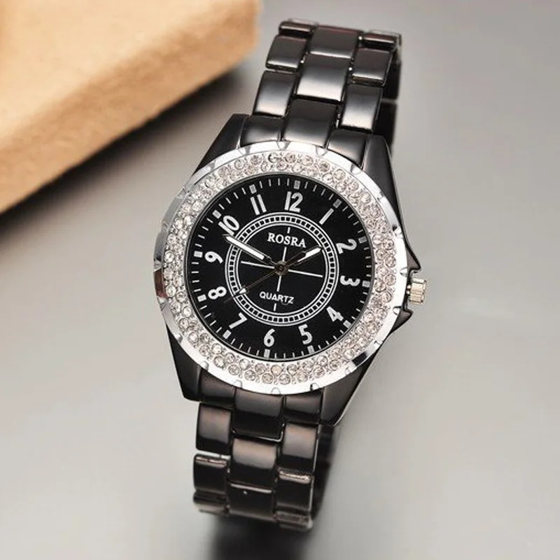 Luxury Brand Rosra Watch Black Women Watches Crystal Watches Women Stainless Steel Quartz Watch Ladies Watches dames horloges 
Luxury Brand Rosra Watch Black Women Watches Crystal Watches Women Stainless Steel Quartz Watch Ladies Watches dames horloges