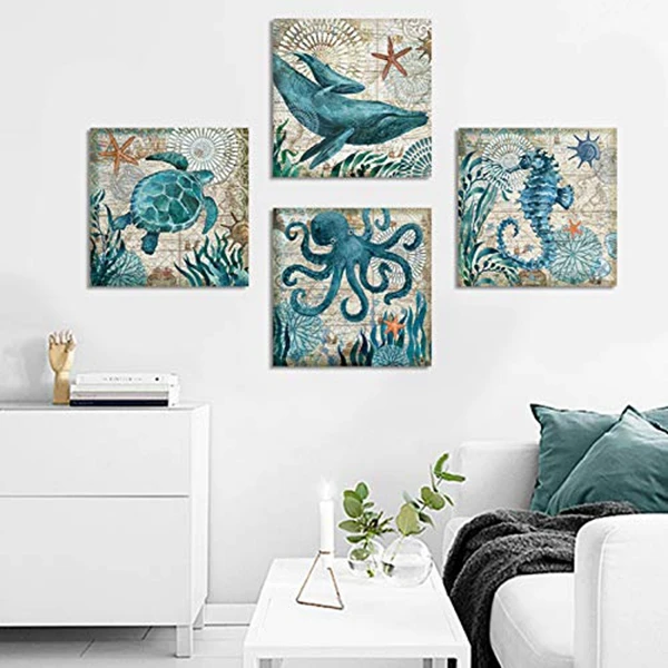 Home Wall Art Deco-Marine Themed Mediterranean Style Canvas with Frame Sea Animal Octopus Sea Turtle Seahorse Whale Picture Post
Home Wall Art Deco-Marine Themed Mediterranean Style Canvas with Frame Sea Animal Octopus Sea Turtle Seahorse Whale Picture Post