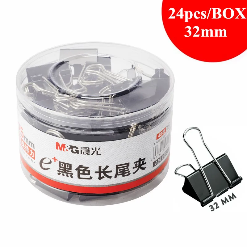 M & G 24 шт./баррель скоросшиватели зажимы длинный хвост черный цвет металл 32 мм