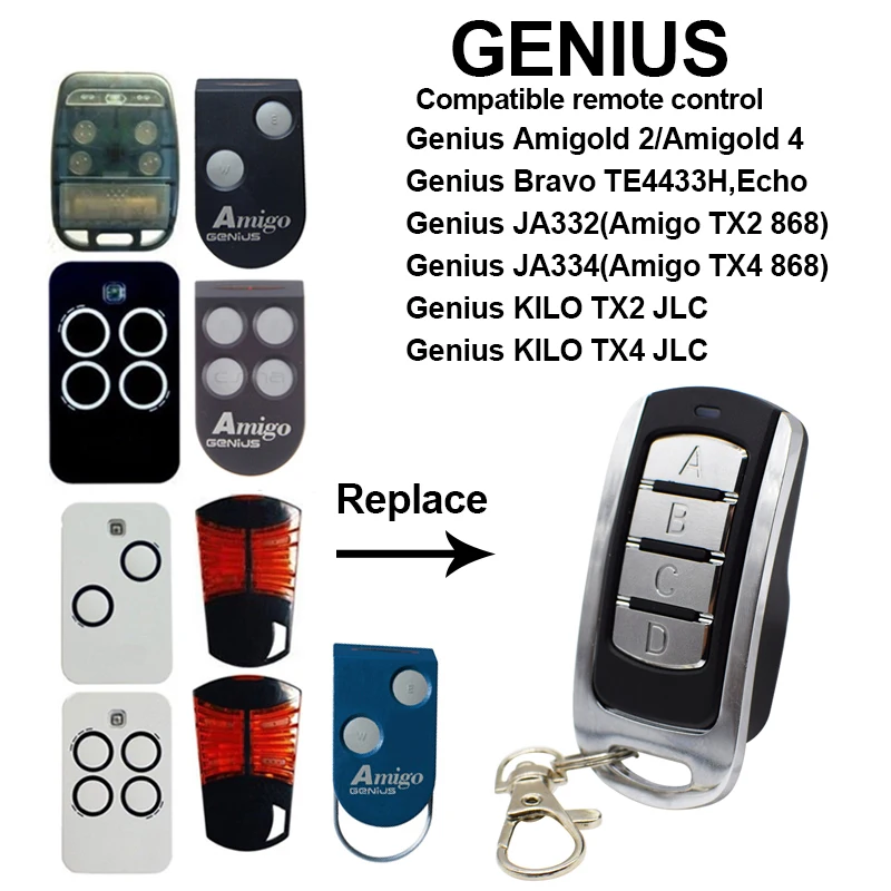 Amigo GENIUS garage remote 433.92MHz 868MHz GENIUS garage door opener handheld transmitter keychain for a barrier
Amigo GENIUS garage remote 433.92MHz 868MHz GENIUS garage door opener handheld transmitter keychain for a barrier