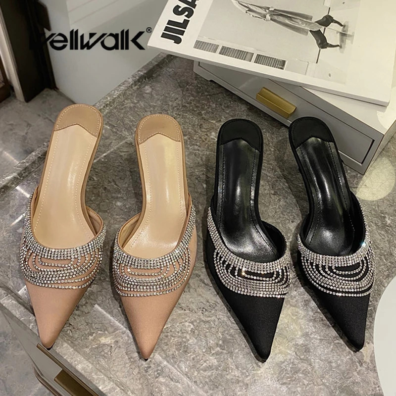 Chic Mules Shoes With Tiny Diamond Chain Slippers Women Heels Shoe Pointed Toe Dress Designer Slides For Wedding 2020 New
Chic Mules Shoes With Tiny Diamond Chain Slippers Women Heels Shoe Pointed Toe Dress Designer Slides For Wedding 2020 New