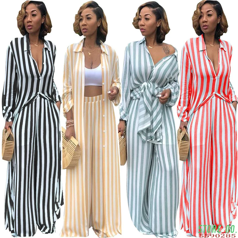 Women Casual Two Pieces Sets Long Sleeve Striped Blouse and Elastic Waist Wide Leg Pants Tracksuit Femme 2 Pieces Outfits
Women Casual Two Pieces Sets Long Sleeve Striped Blouse and Elastic Waist Wide Leg Pants Tracksuit Femme 2 Pieces Outfits