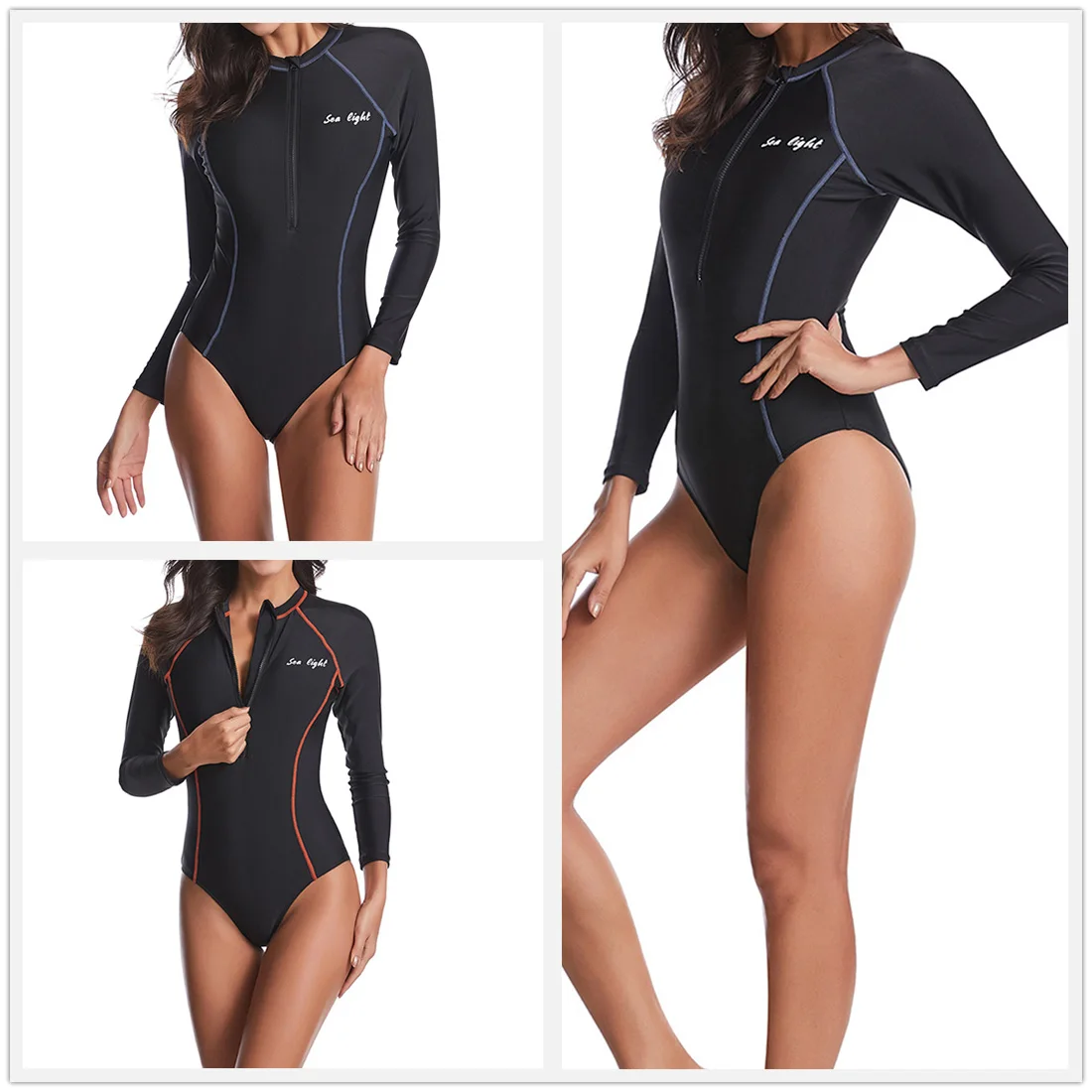 Long Sleeve Zipper Sports Swimsuit Women Set Closed Body Female High Waist Swimwear 2021 New Diving Swimming Bathing Suits