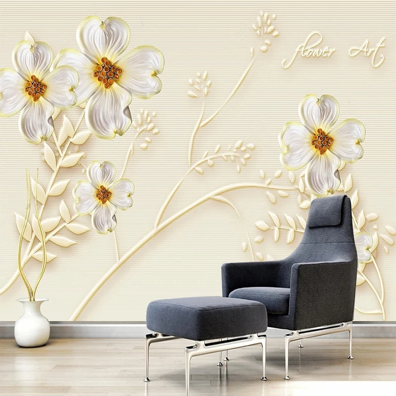 

Custom 3D Relief Wallpaper Flower Stripes Wall Mural Wall Paper Sticker For Living Room Bedroom TV Background Home Improvement