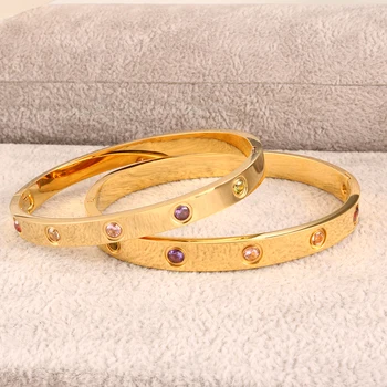 Stainless Steel Colorful Crystal Open Cuff Bracelets & Bangles Gold Color Bracelet For Women Men Lover Jewelry Gift 
Stainless Steel Colorful Crystal Open Cuff Bracelets & Bangles Gold Color Bracelet For Women Men Lover Jewelry Gift