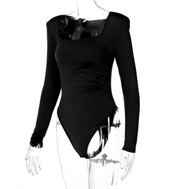 Padded Shoulder Bodysuit Women Long Sleeve Body Sexy Low Cut Bodycon Women's Jumpsuit 2021 Slim Square Collar Streetwear Outfits Padded Shoulder Bodysuit Women Long Sleeve Body Sexy Low Cut Bodycon Women's Jumpsuit 2021 Slim Square Collar Streetwear Outfits