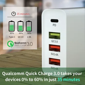 48W 4 port Multi Quick Charger PD Type C USB Charger for Samsung iPhone Tablet QC 3.0 Fast Wall Charger
48W 4 port Multi Quick Charger PD Type C USB Charger for Samsung iPhone Tablet QC 3.0 Fast Wall Charger