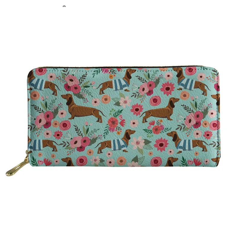 Женский Длинный кожаный кошелек Дамский дорожный бумажник на молнии с цветочным