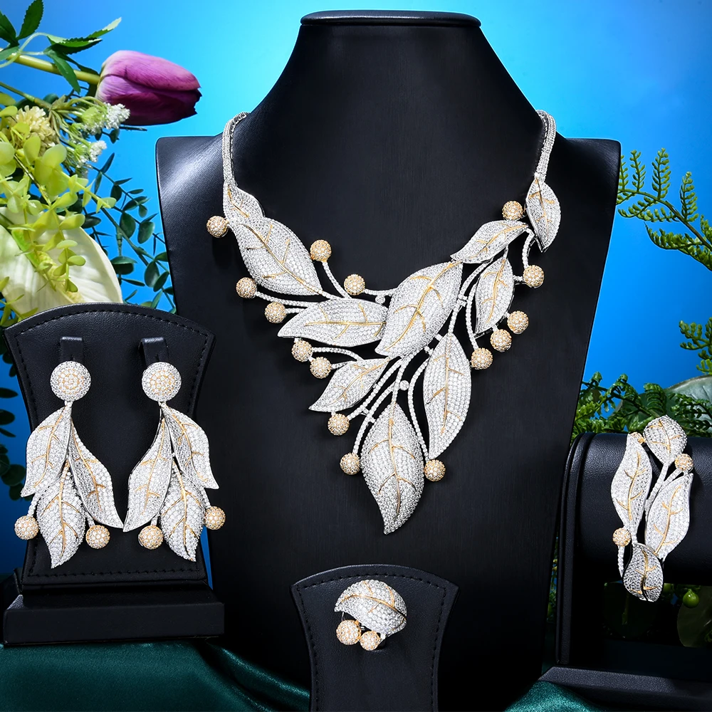 Siscathy 4Pcs/Set Luxurious Copper Inlay Zircon Branches Leaves Jewelry Set For Women Unique Design Party Costume Accessories
Siscathy 4Pcs/Set Luxurious Copper Inlay Zircon Branches Leaves Jewelry Set For Women Unique Design Party Costume Accessories