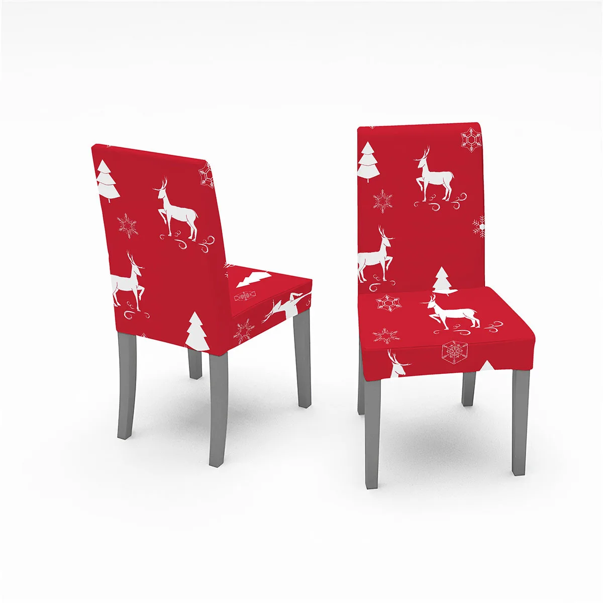 Housse de chaise de salle à manger, couvre-siège de cuisine amovible, élastique, extensible, motif de cerf et d'arbre imprimé, de noël, 4/6 pièces Housse de chaise de salle à manger, couvre-siège de cuisine amovible, élastique, extensible, motif de cerf et d'arbre imprimé, de noël, 4/6 pièces