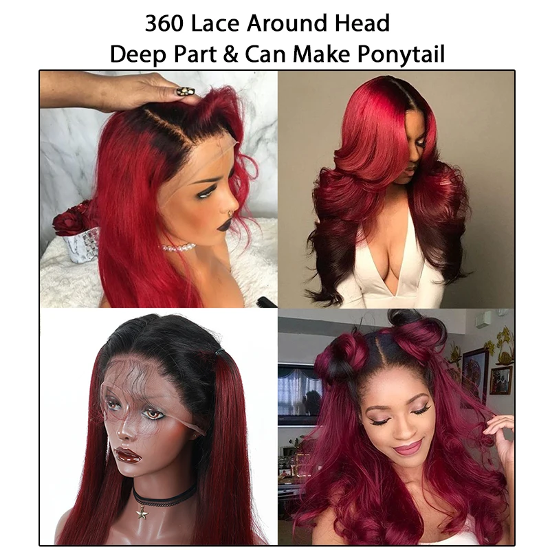 1B 99J Lace Frontal Wig 150% Straight Full Lace Front Human Hair Wigs Ombre Purple Wine Red Aquaman Colorful Wig
