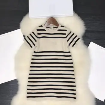 

2020 New Fashion short sleeve sweater Girls Dress Boutique brand striped girls dress Princess party Girls Dress 3Y 4Y 6Y 10Y