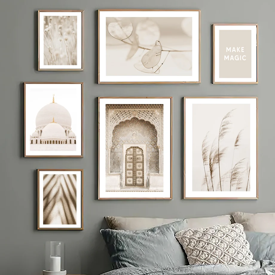 Islamic Mosque Reed Dandelion Leaf Shadow Wall Art Canvas Painting Nordic Posters And Prints Pictures For Living Room Decor | Дом и сад