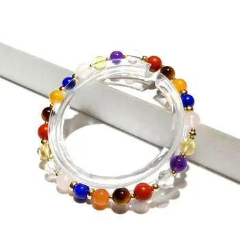 

Lii Ji Colorful Natural Stone Amethyst Citrine Lapis Lazuli Rose Quartz Tiger's Eye American 14K Gold Filled Stretch Bracelet