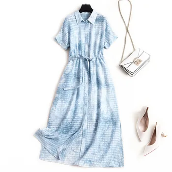 2020 summer Single-breasted Womrn Midi Dress turn down collar short sleeve elastic waist ladies Slim female long dresses clothes
2020 summer Single-breasted Womrn Midi Dress turn down collar short sleeve elastic waist ladies Slim female long dresses clothes