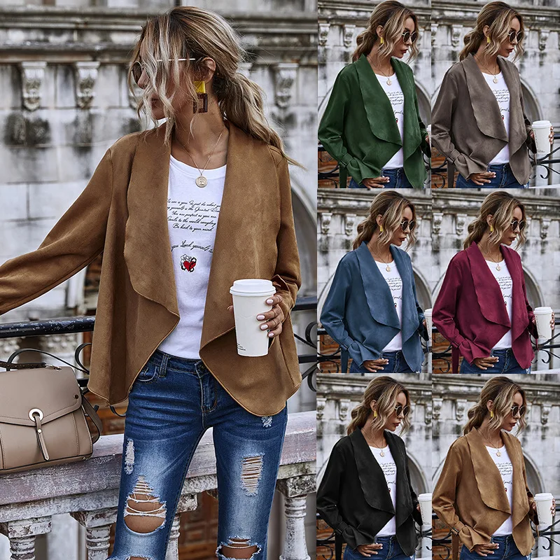 Women Newest Autumn Stylish Solid Color Suede Coat Big Lapel Cardigan Trench Coat Long Sleeve Suede Tops Pretty Lady Coat 
Women Newest Autumn Stylish Solid Color Suede Coat Big Lapel Cardigan Trench Coat Long Sleeve Suede Tops Pretty Lady Coat