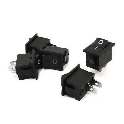 

5 Pcs 6A 250VAC 10A 125VAC SPST ON/OFF 2 Position Black Snap in Rocker Switch