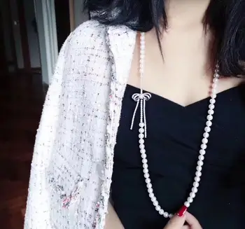 Long pearl necklace princess style bowknot zircon micro-set for women cute style necklace party gift jewelry
Long pearl necklace princess style bowknot zircon micro-set for women cute style necklace party gift jewelry