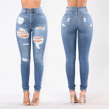 High Waist Skinny torn holes jeans 2020 New Plus Size Pencil Pants Hot sale jeans for Women Stretch Slim Calf Stretch blue Jeans 
High Waist Skinny torn holes jeans 2020 New Plus Size Pencil Pants Hot sale jeans for Women Stretch Slim Calf Stretch blue Jeans