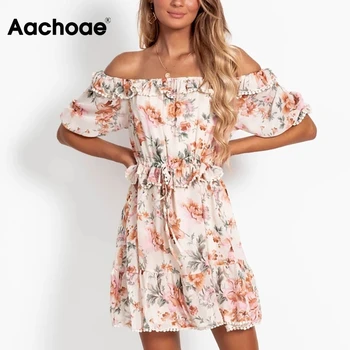 Aachoae Sexy Off Shoulder Chiffon Mini Dress Women Lace Ruffles Floral Print Boho Beach Dress Short Sleeve Bow Tie Party Dresses 
Aachoae Sexy Off Shoulder Chiffon Mini Dress Women Lace Ruffles Floral Print Boho Beach Dress Short Sleeve Bow Tie Party Dresses