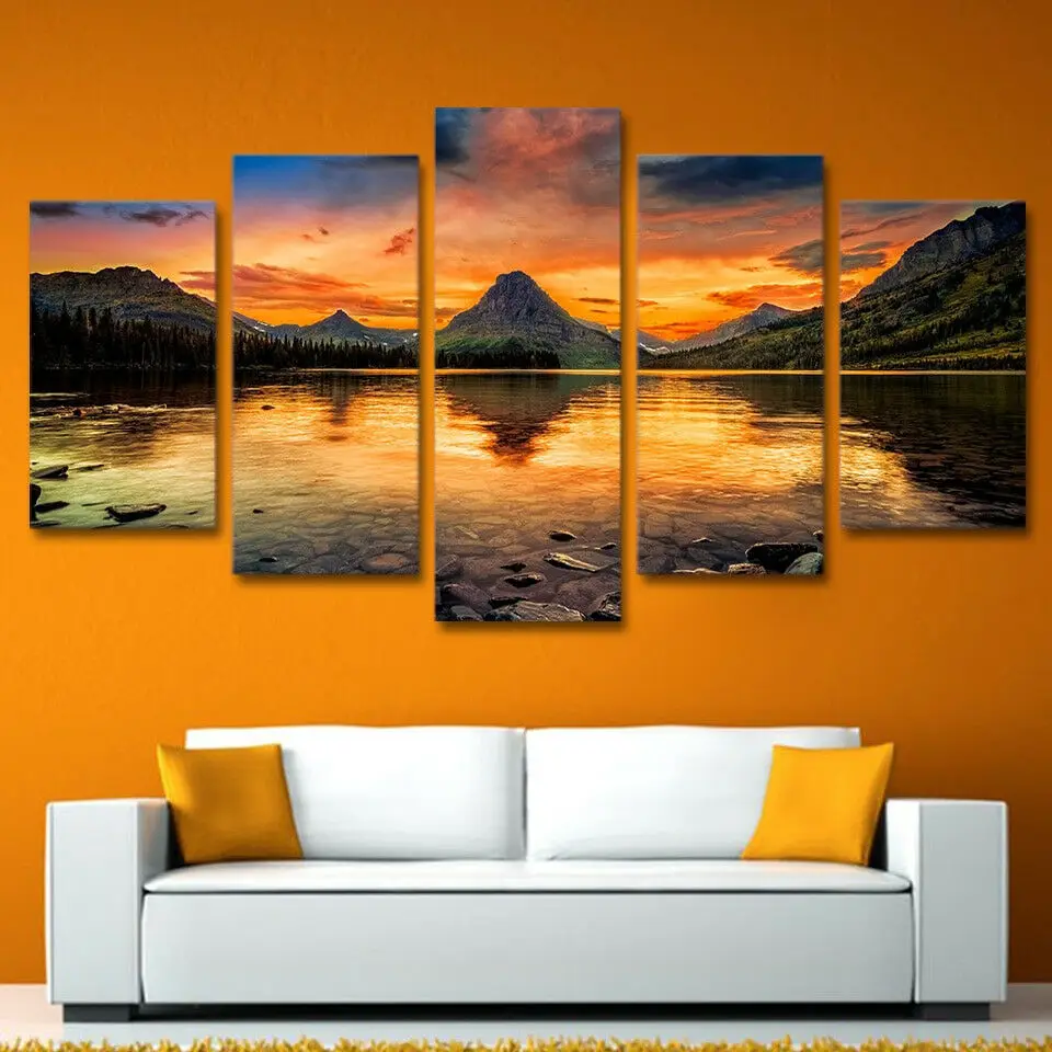 

No Framed 5 pieces Park Sunset Home Decor Modular Pictures Modern Canvas Paintings Printed Posters Wall Art For Living Room