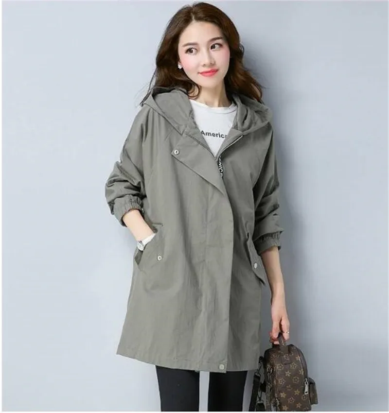 2020 Spring Autumn Trench Coat Women Casual Long Sleeve Hooded Medium Long Female Overcoat Plus Size Windbreaker Coats 5XL Y256