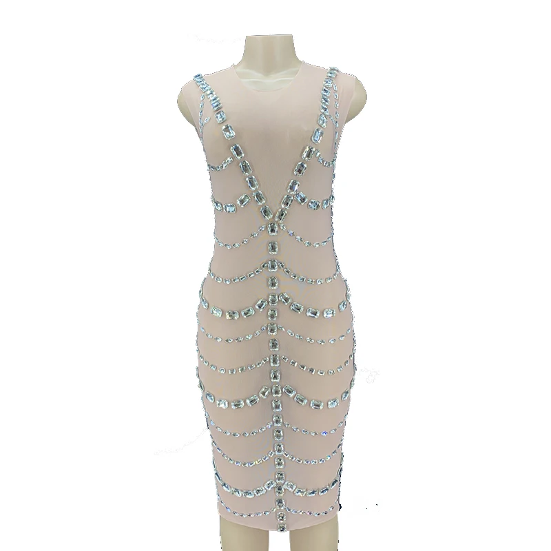 Silver Crystals Transparent Mesh Dress Birthday Party Dress Evening Flashy Prom Sexy Dancer Costume
Silver Crystals Transparent Mesh Dress Birthday Party Dress Evening Flashy Prom Sexy Dancer Costume