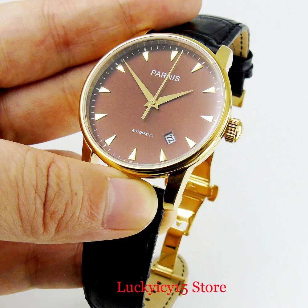 PARNIS Sapphire Crystal Date Function 38mm Yellow Gold Watch Case Leather Strap Automatic Movement
PARNIS Sapphire Crystal Date Function 38mm Yellow Gold Watch Case Leather Strap Automatic Movement