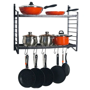 Sleek-looking 2-tiered Wall Mounted Pot Rack with 10 Hook for Storaging Large Pots and Pans and Displaying Keepsakes Decor
Sleek-looking 2-tiered Wall Mounted Pot Rack with 10 Hook for Storaging Large Pots and Pans and Displaying Keepsakes Decor
