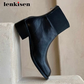 Lenkisen new arrival short boots real leather gentlewomen knitting round toe thick med heel back zipper modern ankle boots L67
Lenkisen new arrival short boots real leather gentlewomen knitting round toe thick med heel back zipper modern ankle boots L67