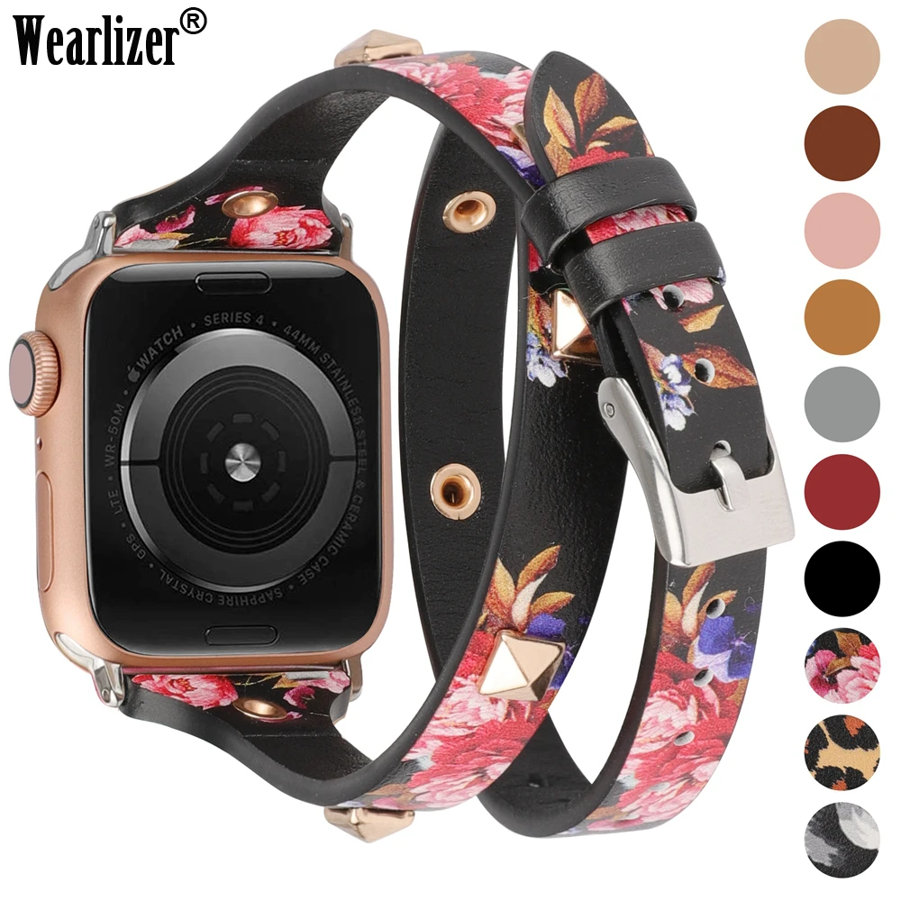 Двойной ремешок для часов Wearlizer Apple Watch с заклепками 38 мм 40 42 44 женщин и мужчин
