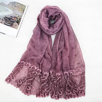 Women lace floral hijab scarf pearls shawls scarves muslim long wraps fashion Islamic large turban female headband180*80cm
Women lace floral hijab scarf pearls shawls scarves muslim long wraps fashion Islamic large turban female headband180*80cm